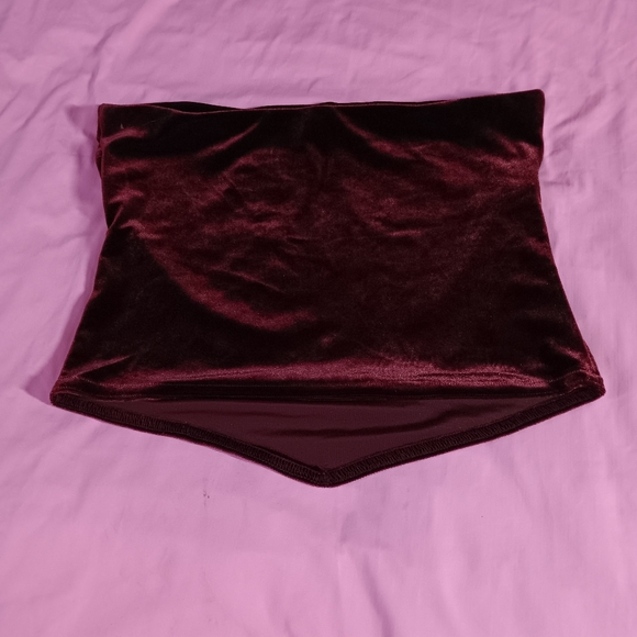 Velvet Deep Wine Red Crop Tube Top (M) - Picture 2 of 6